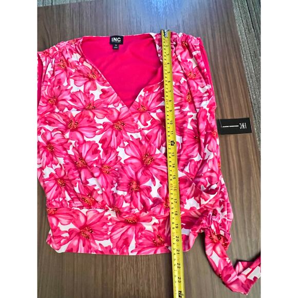 INC International Concepts Top XS NWT Pink Floral Wrap Tie Sleeveless Blouse - Picture 8 of 9
